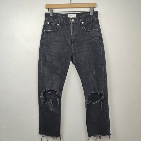 Agolde Cherie High Rise Straight Jeans Womens 26 Distressed Black Wash Organic - Picture 1 of 9